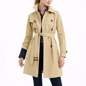 J.Crew Icon Trench Coat Petite Size 0 Khaki Belted Classic Double Breasted